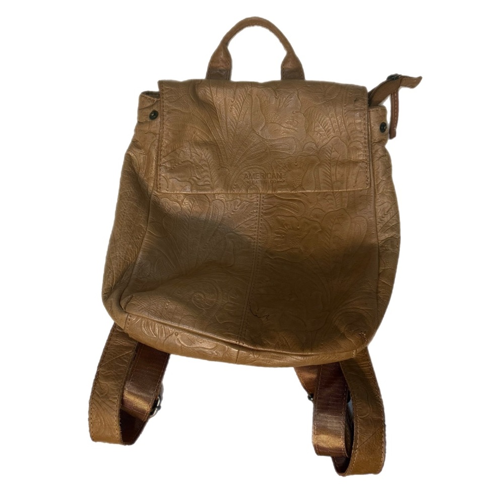 American Leather Co. Embossed Tan Leather Backpack Ralph Lauren Aesthetic